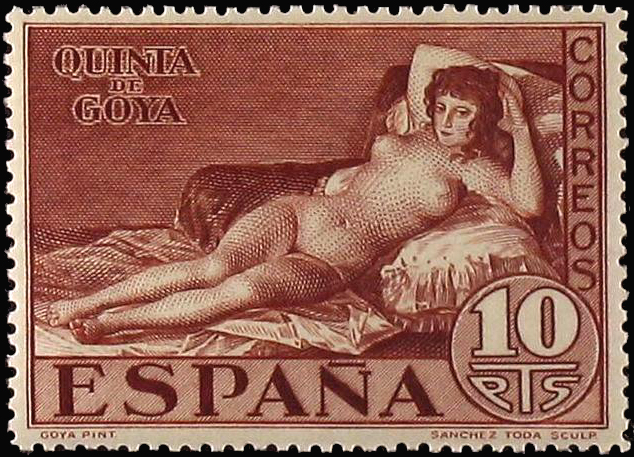 Goyas "Die schöne Maya" auf einer spanischen Briefmarke 1930