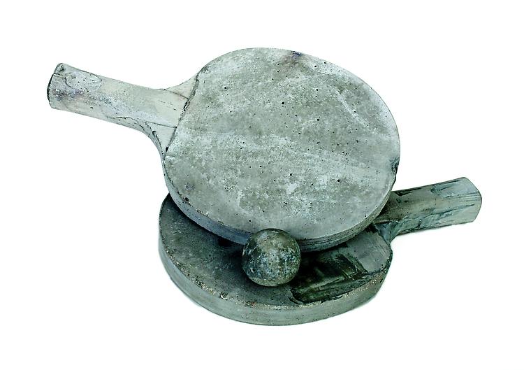 Khaled Jarrar, Ping Pong Racket & Ball, 2013, reconstituted concrete from the Apartheid Wall