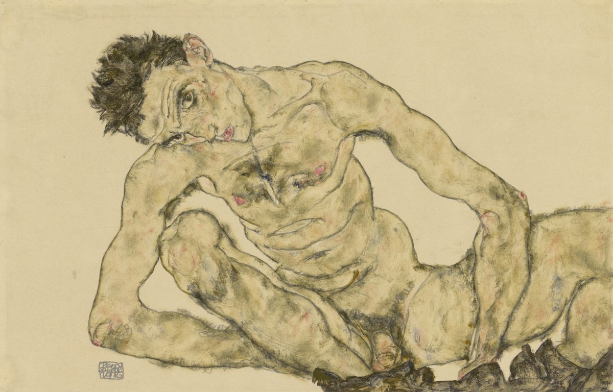 Egon Schiele, Aktselbstbildnis, 1916. Bleistift, Deckfarben. Albertina, Wien
